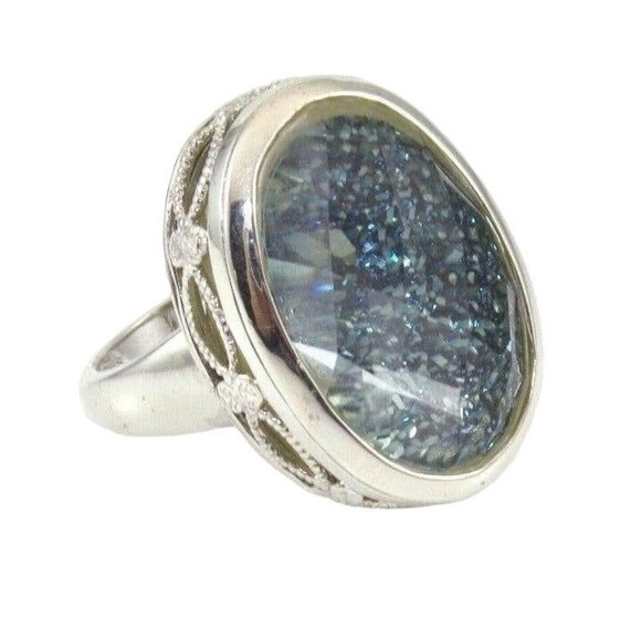 Sterling Silver Blue Druzy Faceted Dome Cocktail Ring Size 6.5 - Picture 1 of 7